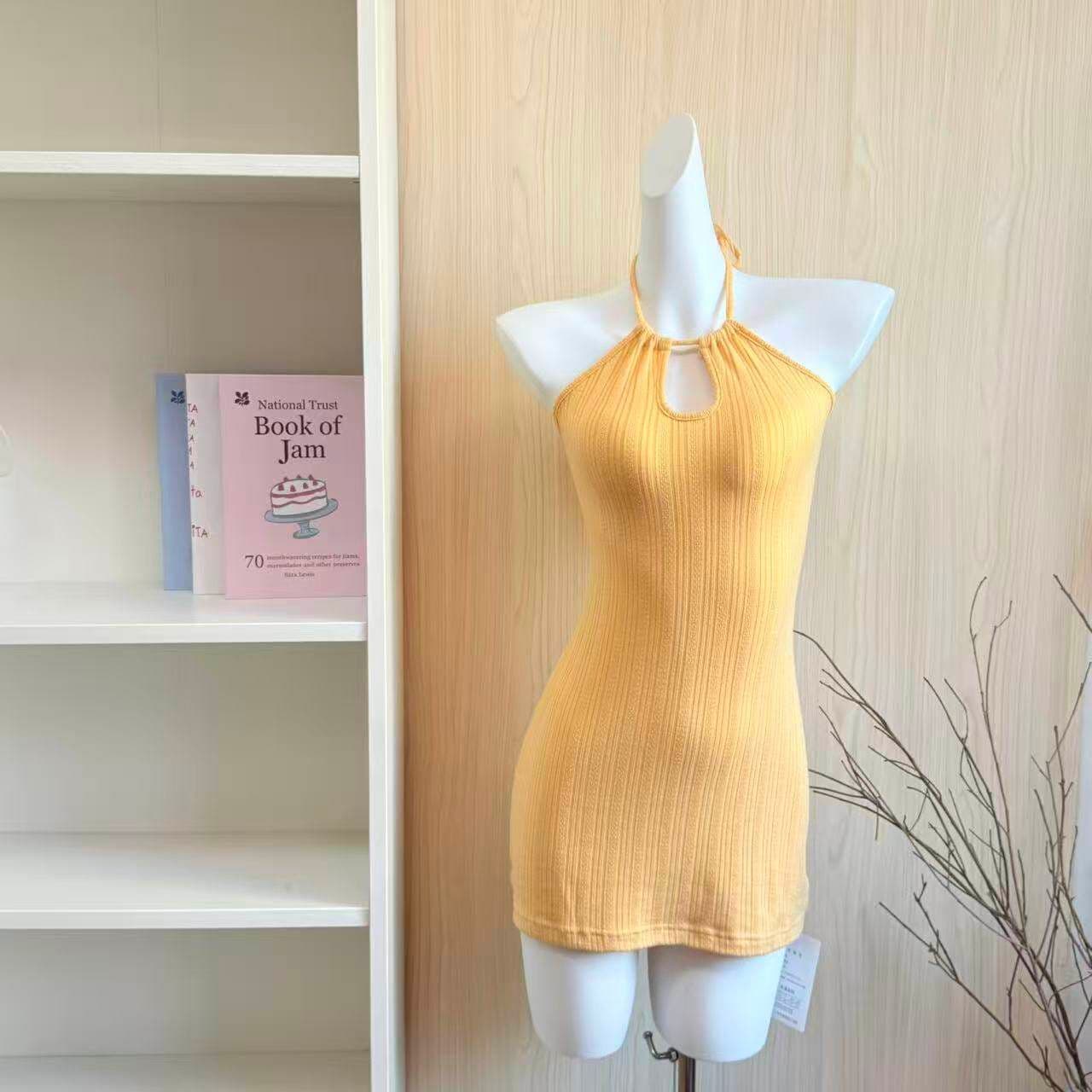 한 부서 chic 황색 행침 목 홀로우 아웃 여성 드레스 여름 순수한 욕망 핫걸 작은 대중 허리 수축 몸매 가꾸기 타이트 스커트 미니 스커트 상세 이미지 2