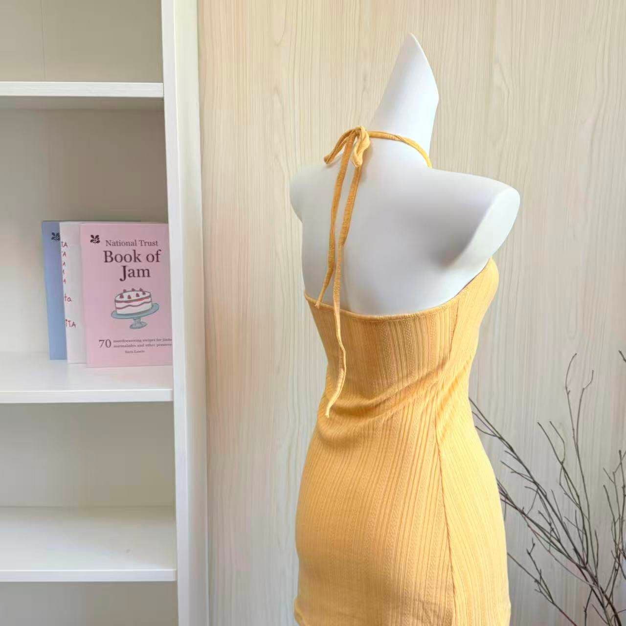 한 부서 chic 황색 행침 목 홀로우 아웃 여성 드레스 여름 순수한 욕망 핫걸 작은 대중 허리 수축 몸매 가꾸기 타이트 스커트 미니 스커트 상세 이미지 4