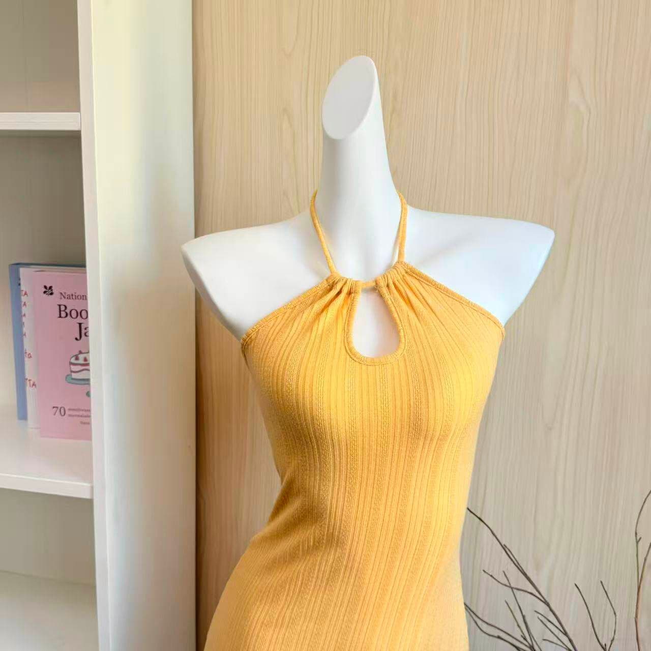 한 부서 chic 황색 행침 목 홀로우 아웃 여성 드레스 여름 순수한 욕망 핫걸 작은 대중 허리 수축 몸매 가꾸기 타이트 스커트 미니 스커트 상세 이미지 9