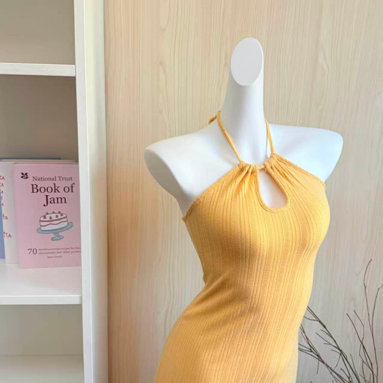 한 부서 chic 황색 행침 목 홀로우 아웃 여성 드레스 여름 순수한 욕망 핫걸 작은 대중 허리 수축 몸매 가꾸기 타이트 스커트 미니 스커트 상세 이미지 10