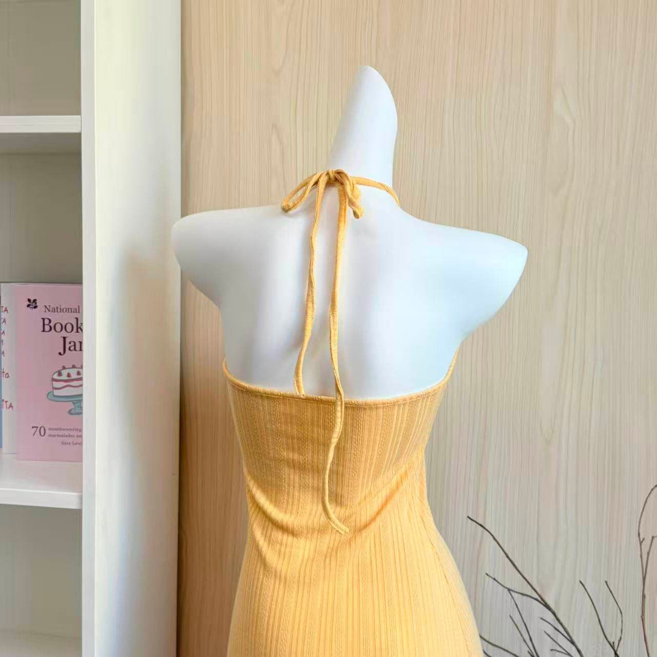 한 부서 chic 황색 행침 목 홀로우 아웃 여성 드레스 여름 순수한 욕망 핫걸 작은 대중 허리 수축 몸매 가꾸기 타이트 스커트 미니 스커트 상세 이미지 12