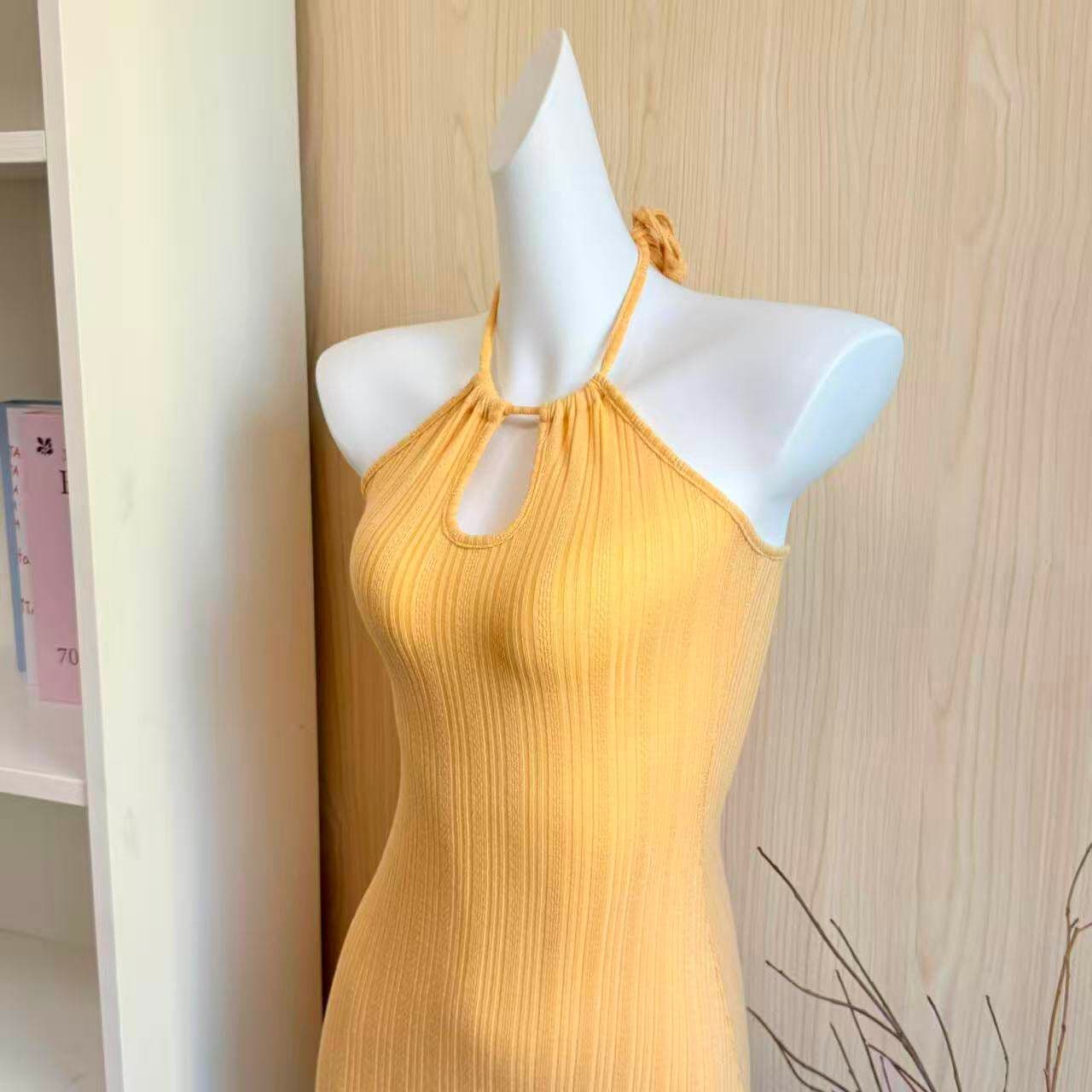 한 부서 chic 황색 행침 목 홀로우 아웃 여성 드레스 여름 순수한 욕망 핫걸 작은 대중 허리 수축 몸매 가꾸기 타이트 스커트 미니 스커트 상세 이미지 15