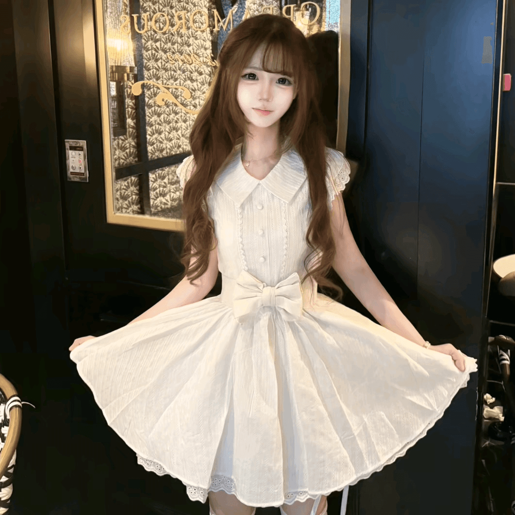 이리저리 떠다니다 번쩍였다 조각 작은 의류 프랑스식 달콤함 연령 감소 살구 색상 학원 스타일 여행 베이비 칼라 여성 드레스 공주 드레스 여름 이미지 3