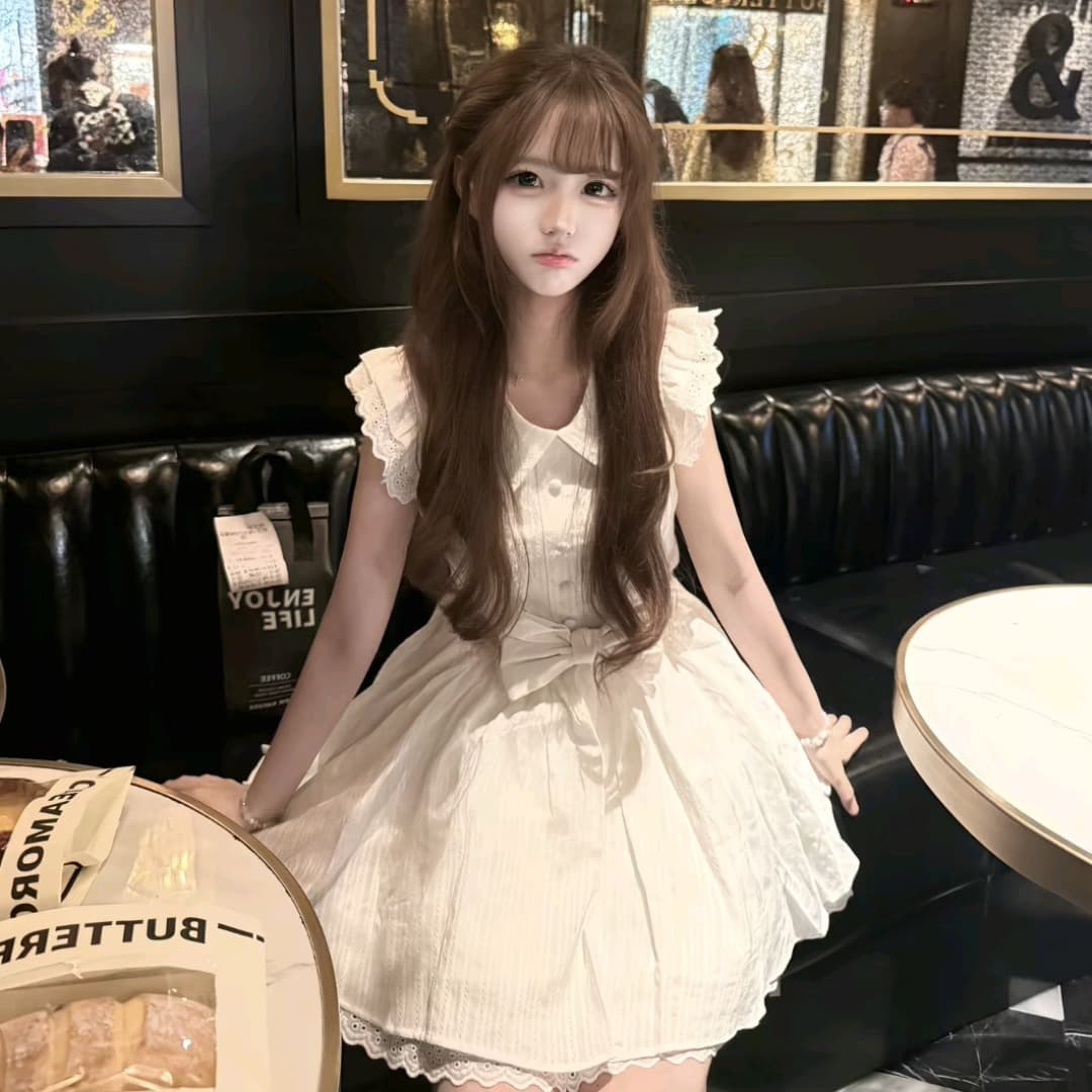이리저리 떠다니다 번쩍였다 조각 작은 의류 프랑스식 달콤함 연령 감소 살구 색상 학원 스타일 여행 베이비 칼라 여성 드레스 공주 드레스 여름