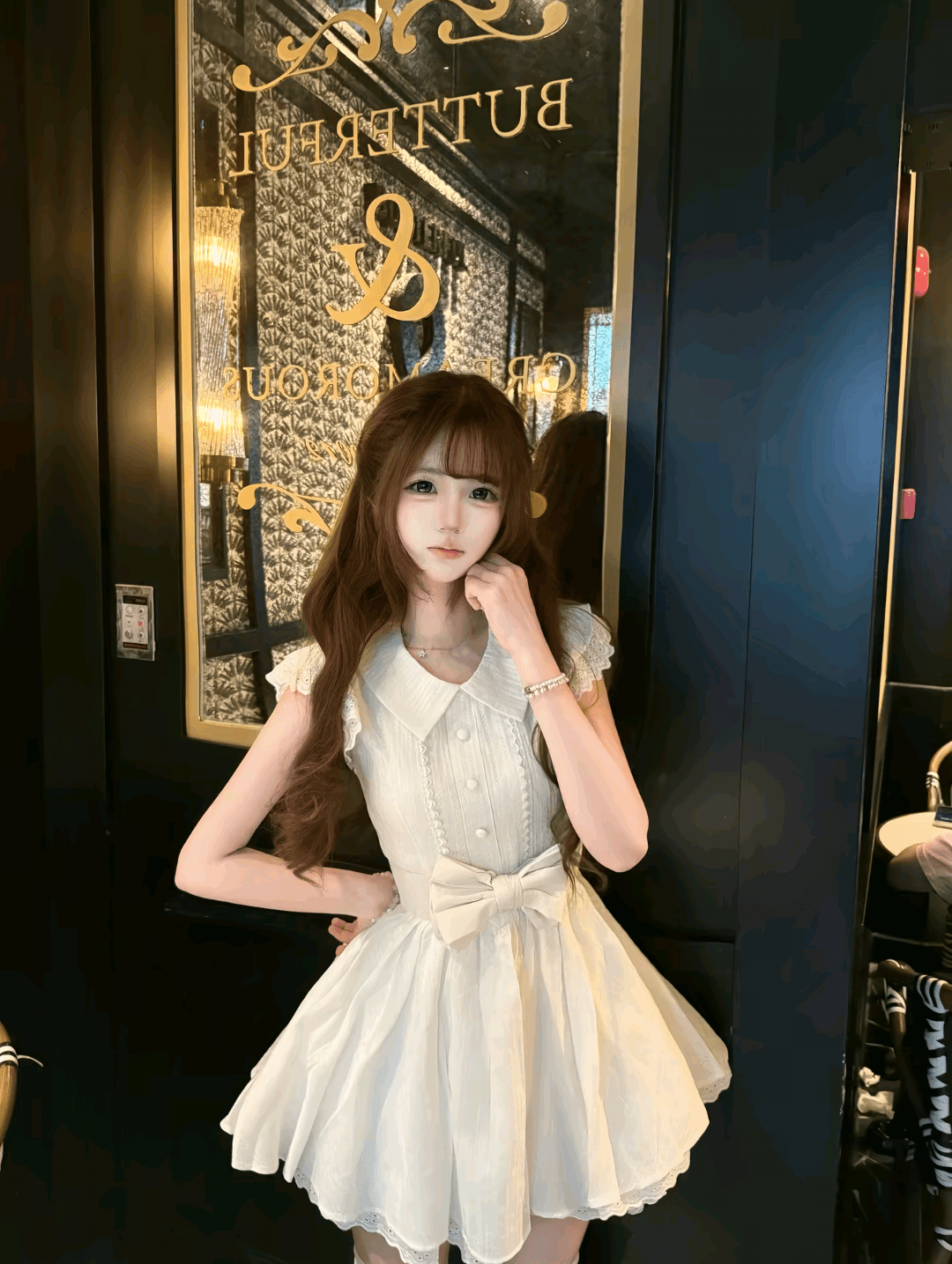 이리저리 떠다니다 번쩍였다 조각 작은 의류 프랑스식 달콤함 연령 감소 살구 색상 학원 스타일 여행 베이비 칼라 여성 드레스 공주 드레스 여름 상세 이미지 2