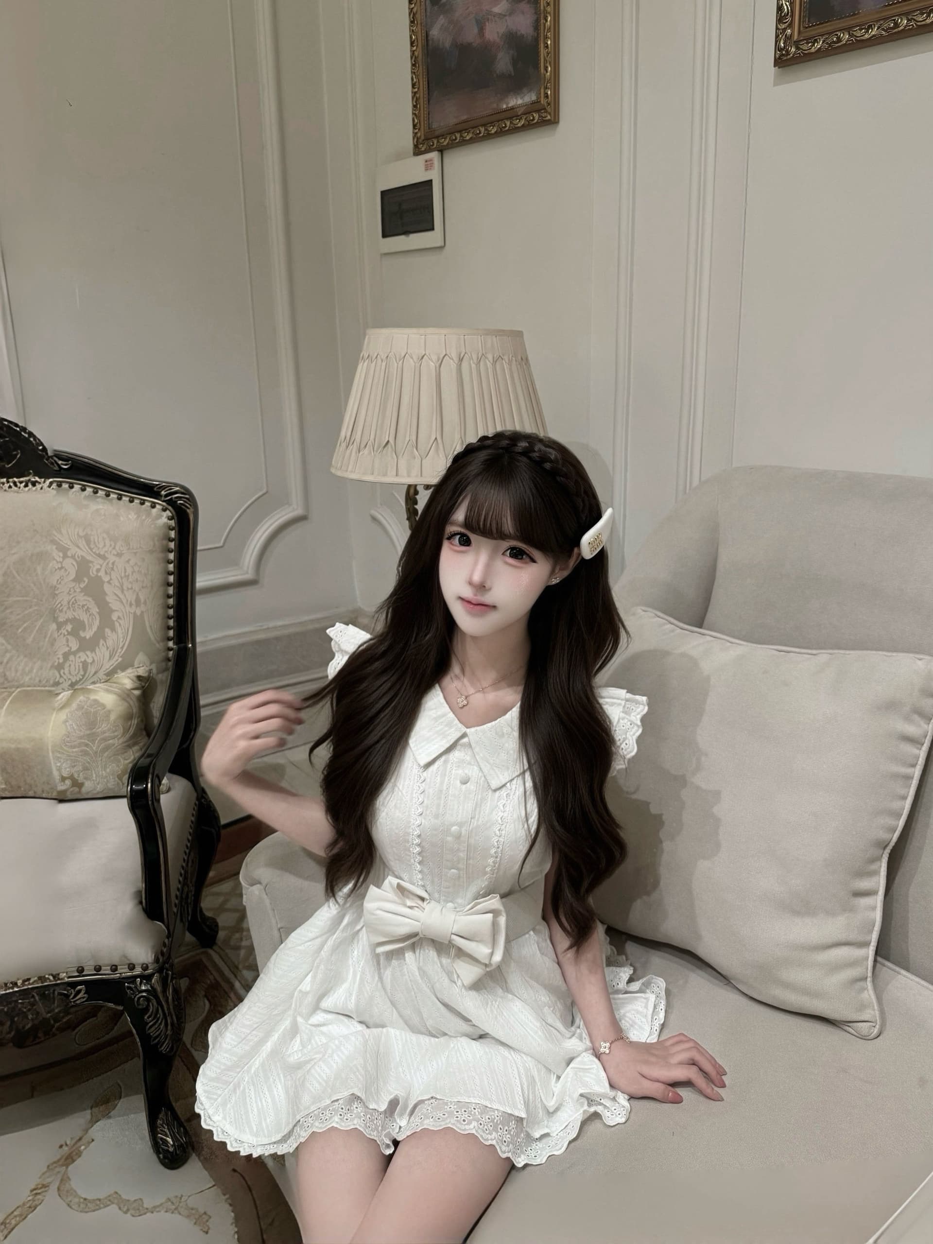 이리저리 떠다니다 번쩍였다 조각 작은 의류 프랑스식 달콤함 연령 감소 살구 색상 학원 스타일 여행 베이비 칼라 여성 드레스 공주 드레스 여름 상세 이미지 3