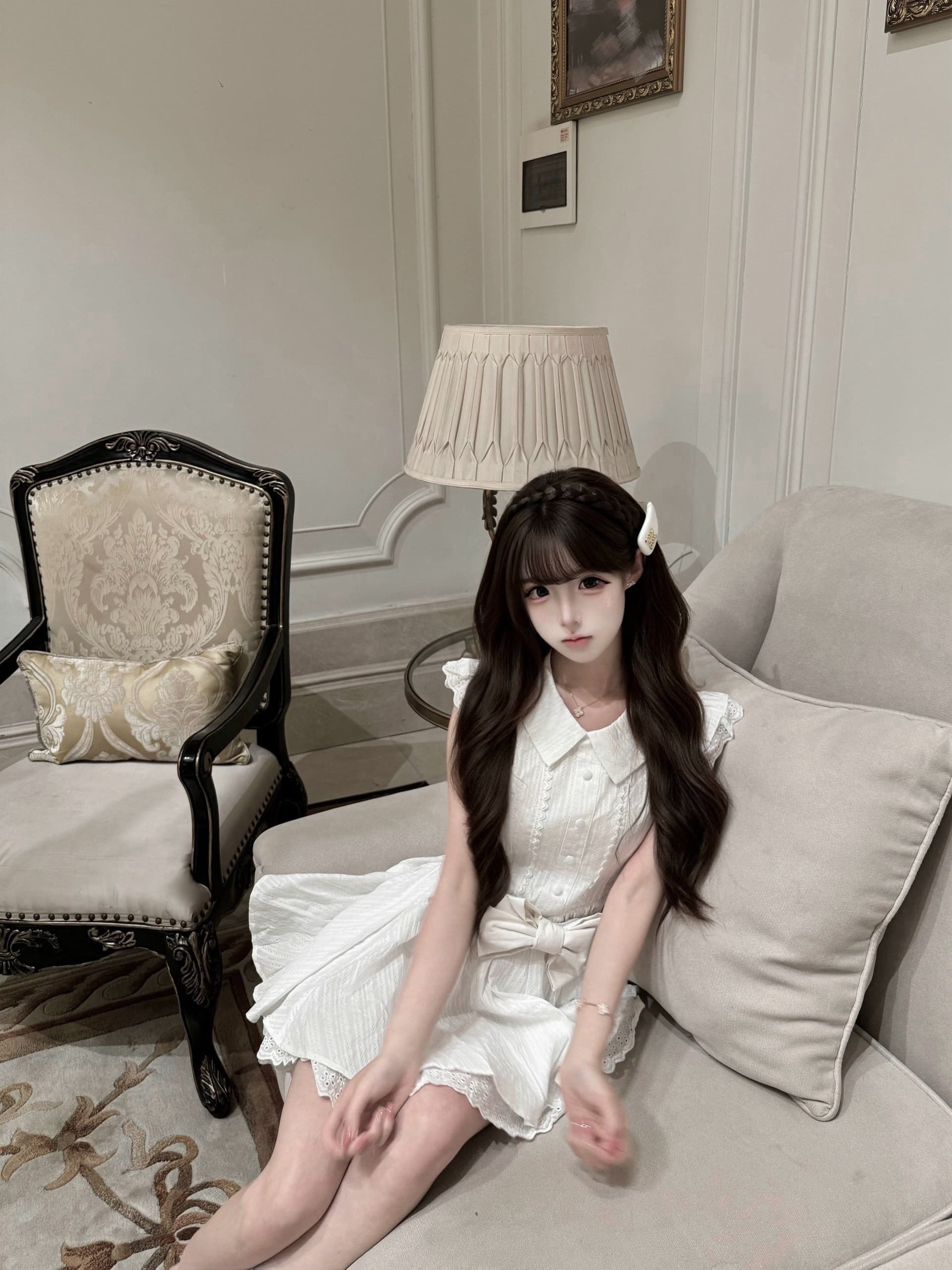 이리저리 떠다니다 번쩍였다 조각 작은 의류 프랑스식 달콤함 연령 감소 살구 색상 학원 스타일 여행 베이비 칼라 여성 드레스 공주 드레스 여름 상세 이미지 4
