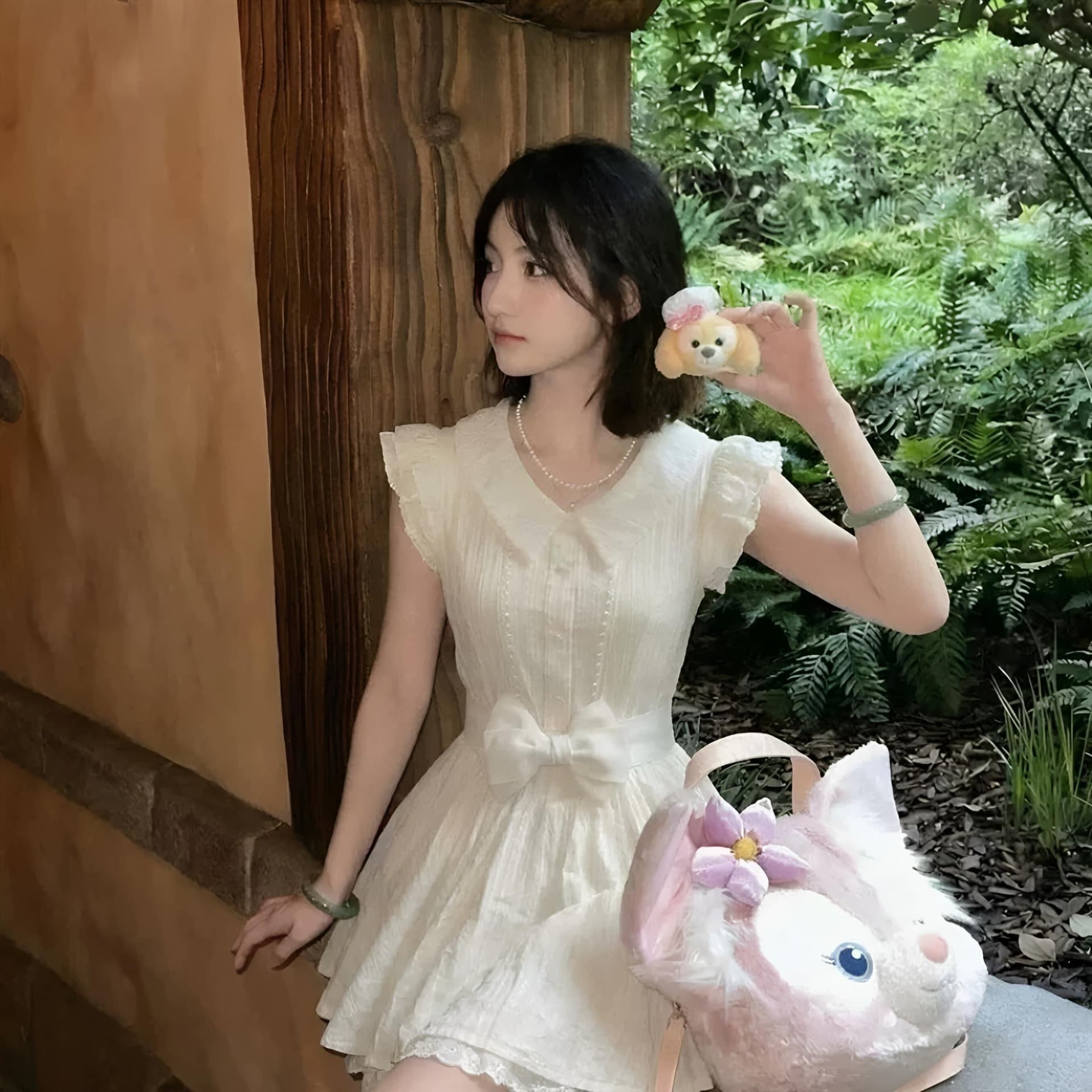 이리저리 떠다니다 번쩍였다 조각 작은 의류 프랑스식 달콤함 연령 감소 살구 색상 학원 스타일 여행 베이비 칼라 여성 드레스 공주 드레스 여름 상세 이미지 4