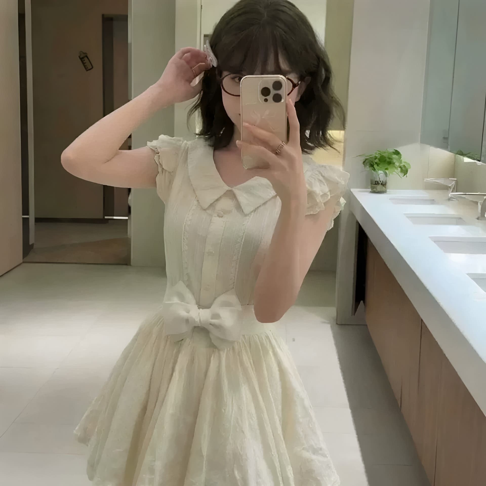 이리저리 떠다니다 번쩍였다 조각 작은 의류 프랑스식 달콤함 연령 감소 살구 색상 학원 스타일 여행 베이비 칼라 여성 드레스 공주 드레스 여름 상세 이미지 6
