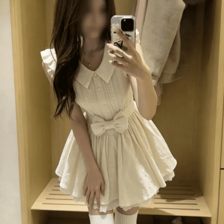 한 부서 chic 작은 의류 프랑스식 달콤함 연령 감소 살구 색상 학원 스타일 여행 베이비 칼라 여성 드레스 공주 드레스 여름 상세 이미지 2