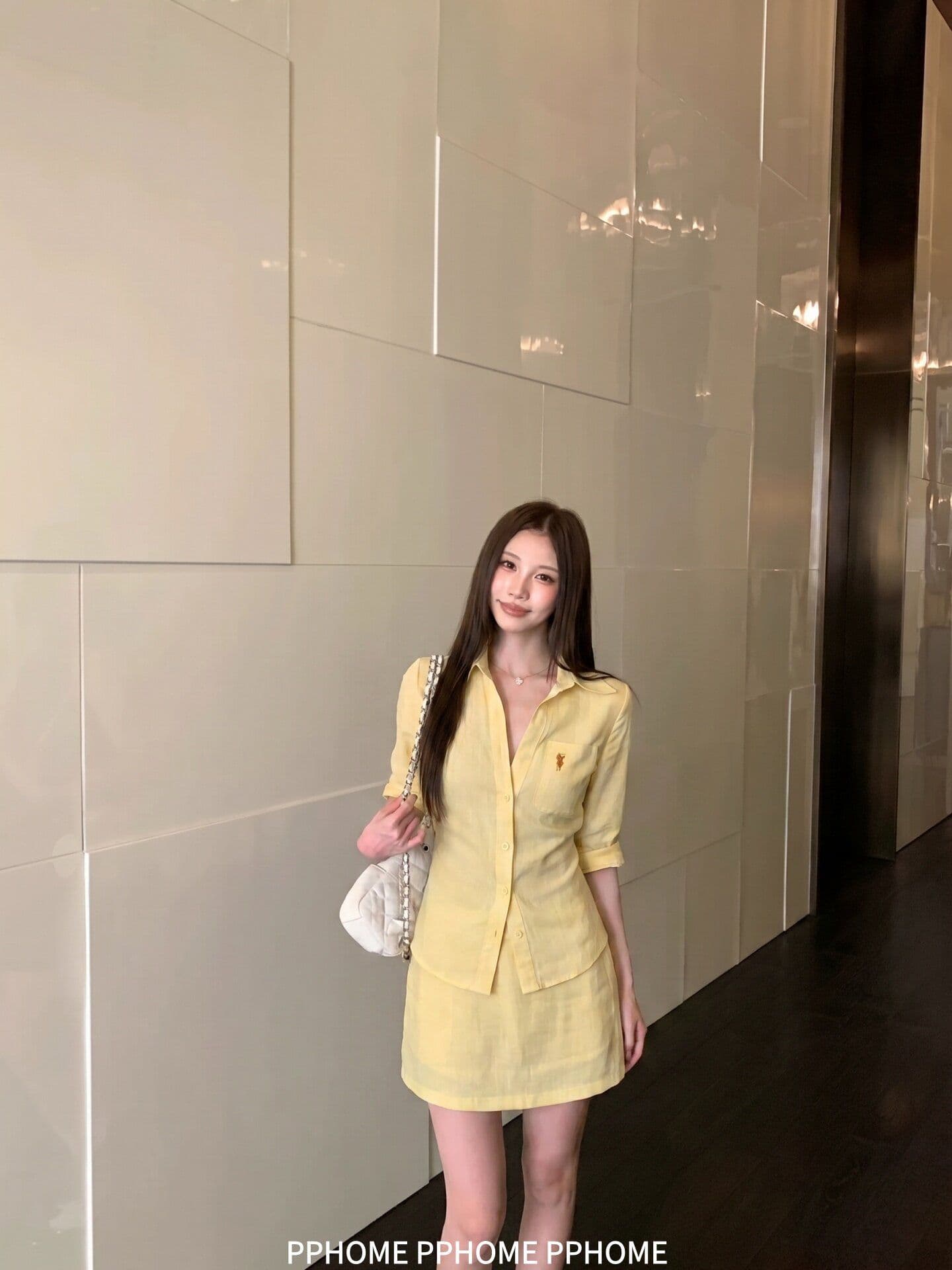면 린넨 작은 대중 황색 셔츠 미니 스커트 여성 여름 섹션 한 부서 착용 가져 가라. 세트 밝은 반신 스커트 맨위 투피스 세트 이미지 3