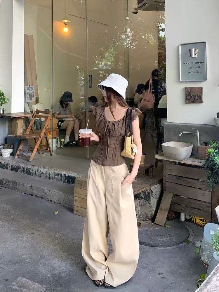 자카드 순면 네리 명중 가져 가라. 한 부서 chic 브라운 보라색 둘 색상 오프숄더 자수 허리 수축 슬림해 보이는 짧은 맨위 상세 이미지 8