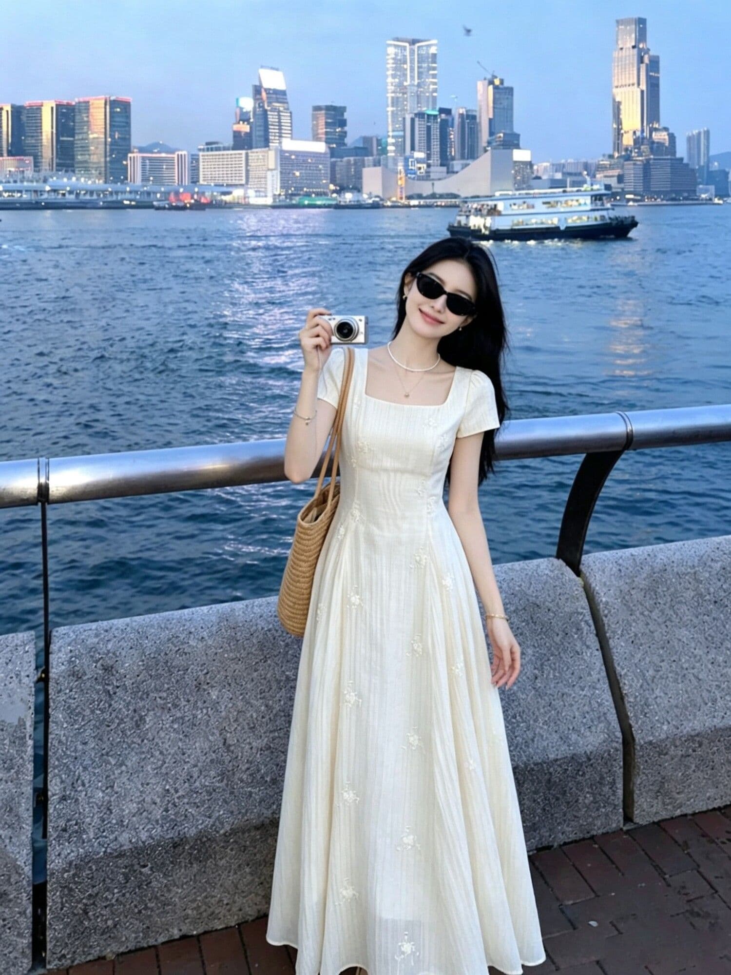 주간 실크 자수 원단 네리 몸매 가꾸기 한 마디 광장 칼라 질감 원단 3 차원 꽃 뒤로 스트랩 표지 다리 길이 치마 상세 이미지 7