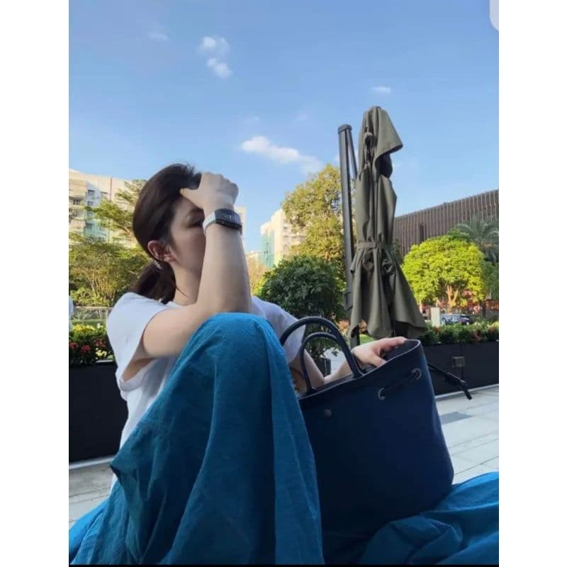 한 부서 chic 여성 여름 얇은 스타일 미니멀리즘 바람 허리밴드 펌프 로프 느긋한 루즈핏 스트레이트 캐주얼 굴곡 바지 이미지 2