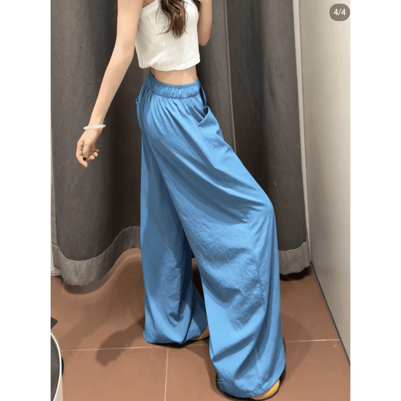 한 부서 chic 여성 여름 얇은 스타일 미니멀리즘 바람 허리밴드 펌프 로프 느긋한 루즈핏 스트레이트 캐주얼 굴곡 바지 상세 이미지 8