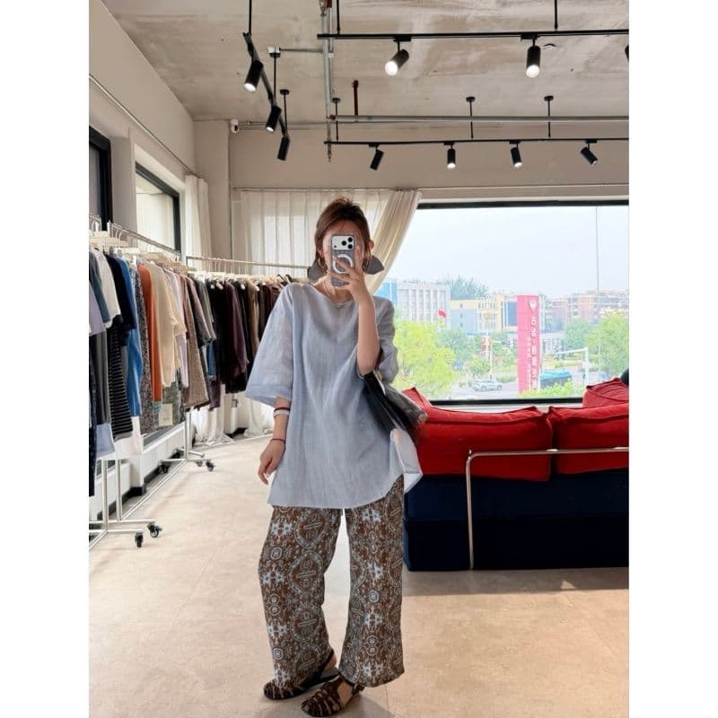 한 부서 chic 2026 여름 새로운 작은 대중 디자인 허리밴드 다용도 레트로 꽃무늬 9부 바지 이미지 5