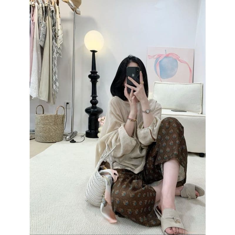 한 부서 chic 2026 여름 새로운 작은 대중 디자인 허리밴드 다용도 레트로 꽃무늬 9부 바지 이미지 4