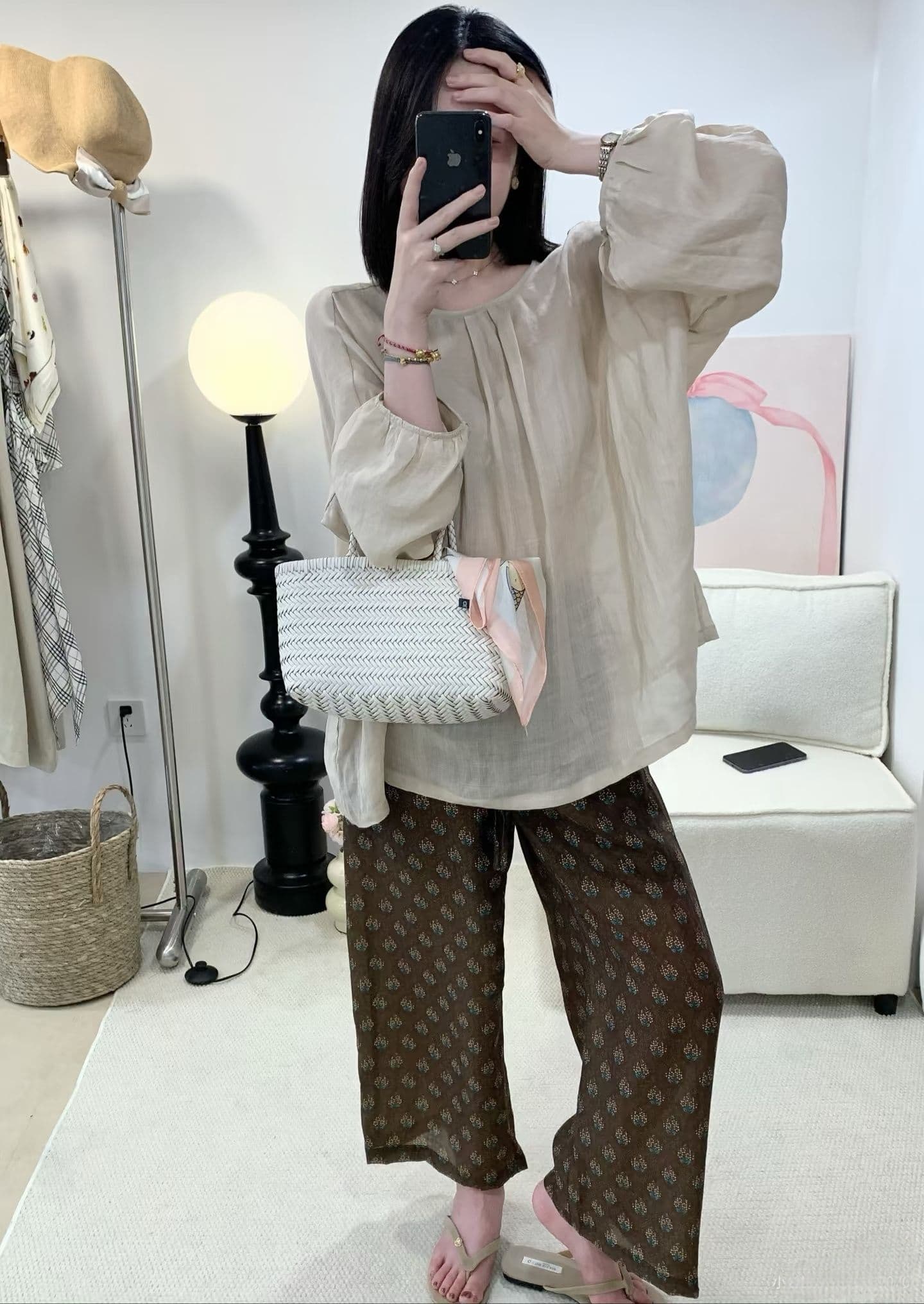 한 부서 chic 2026 여름 새로운 작은 대중 디자인 허리밴드 다용도 레트로 꽃무늬 9부 바지 상세 이미지 3