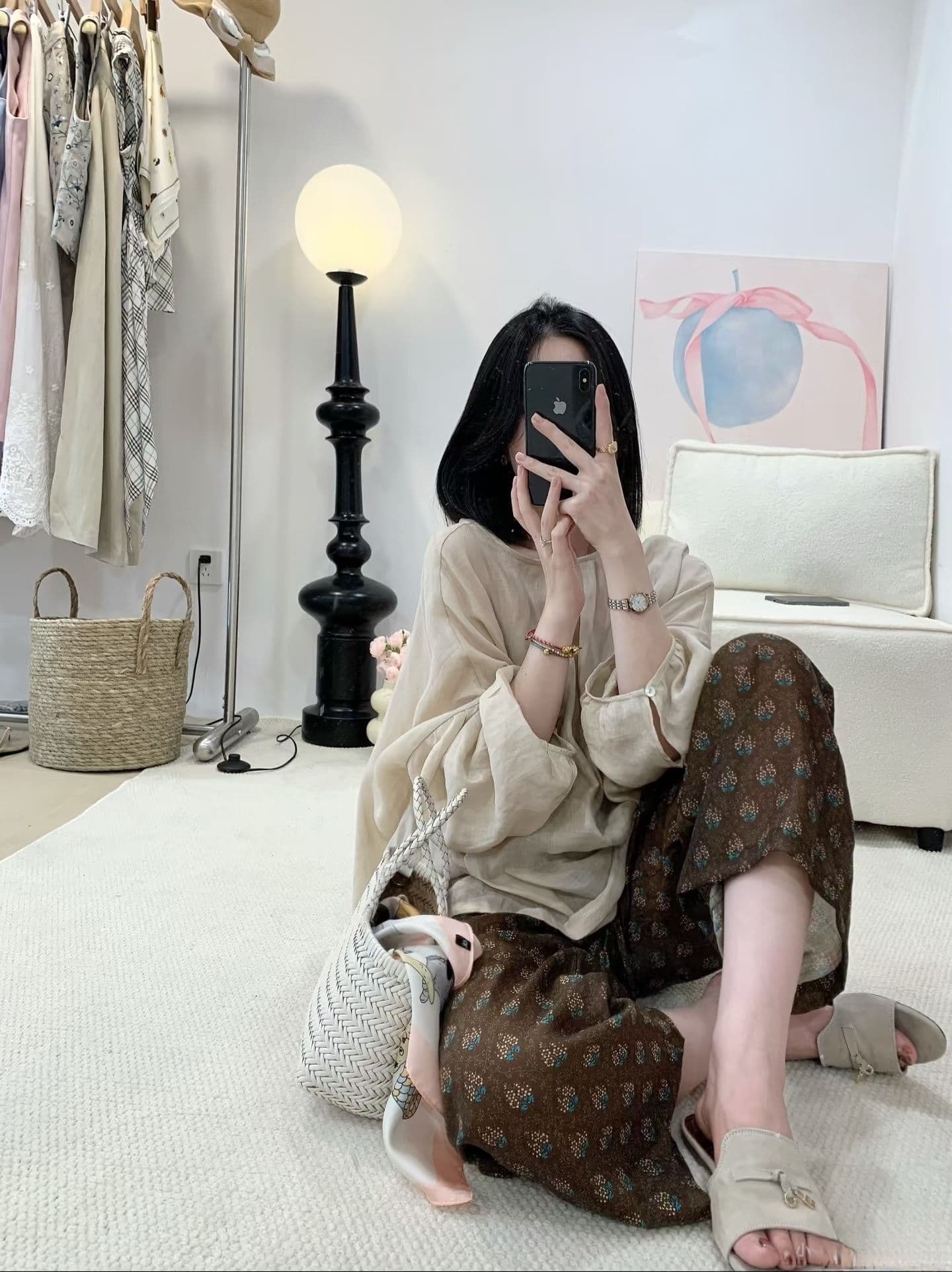 한 부서 chic 2026 여름 새로운 작은 대중 디자인 허리밴드 다용도 레트로 꽃무늬 9부 바지 상세 이미지 4