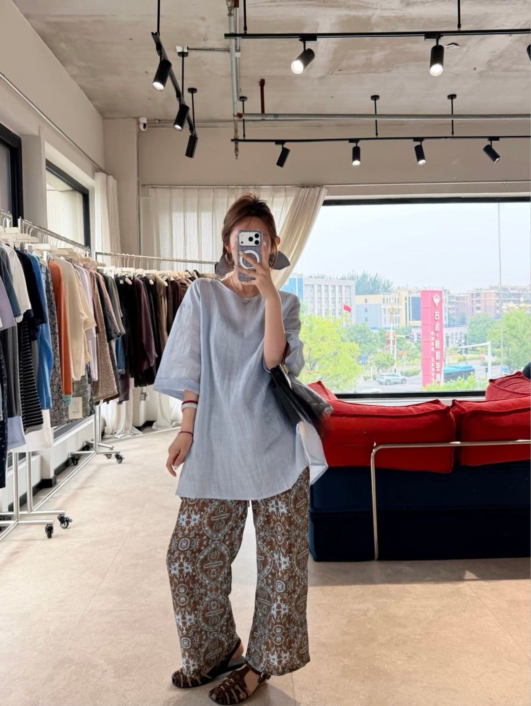 한 부서 chic 2026 여름 새로운 작은 대중 디자인 허리밴드 다용도 레트로 꽃무늬 9부 바지 상세 이미지 10