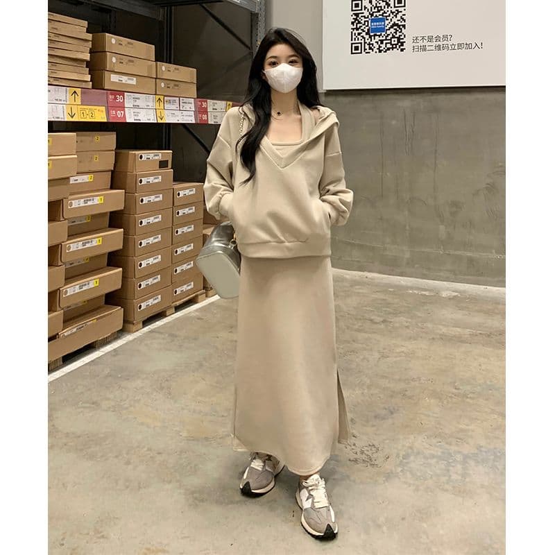 사람들 면 빈 가스 층 한 부서 chic 패션 외국 가스 세트 캐주얼 연령 감소 재킷 행침 목 조끼 스커트 투피스 세트 상세 이미지 3
