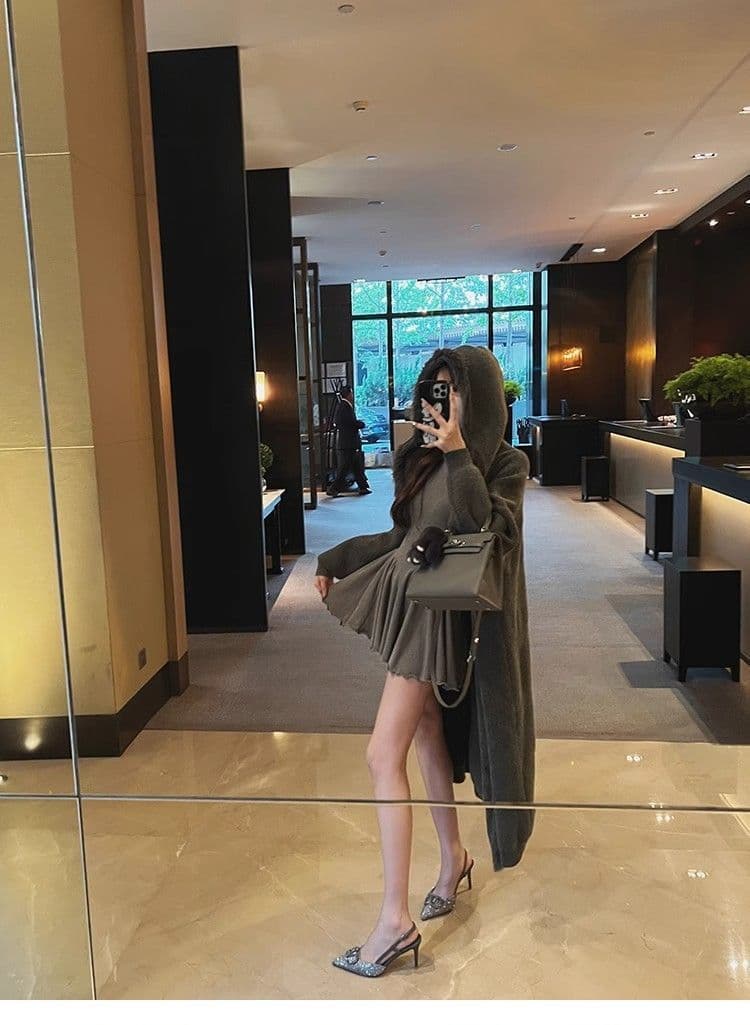 한 부서 봄 가을 순수한 욕망 허리 수축 슬림해 보이는 기본 스커트 터틀넥 퍼프 스커트 다용도 긴팔 여성 드레스 A라인 스커트 상세 이미지 23