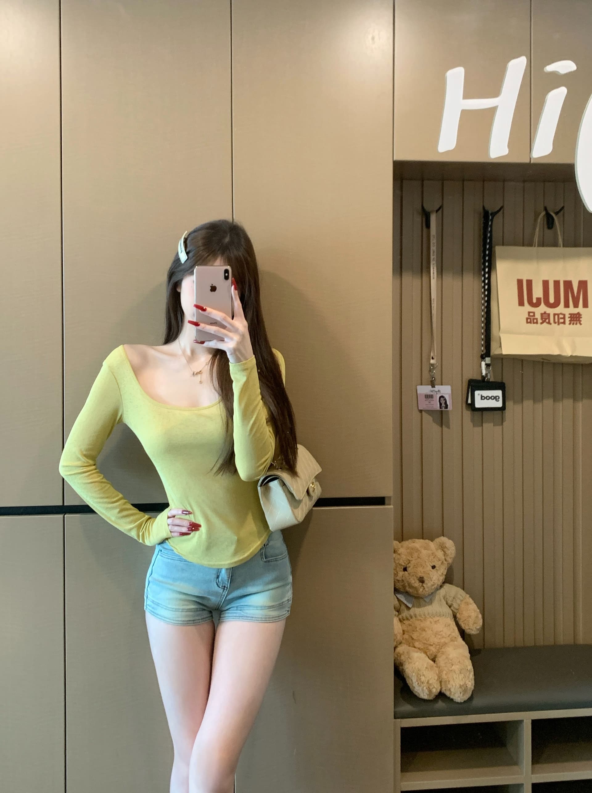 대나무 마디 리브 순수한 욕망 바람 u 칼라 얇은 스타일 자외선 차단 기본 셔츠 긴팔 티셔츠 여성 여름 새로운 허리 수축 타이트 맨위 상세 이미지 4