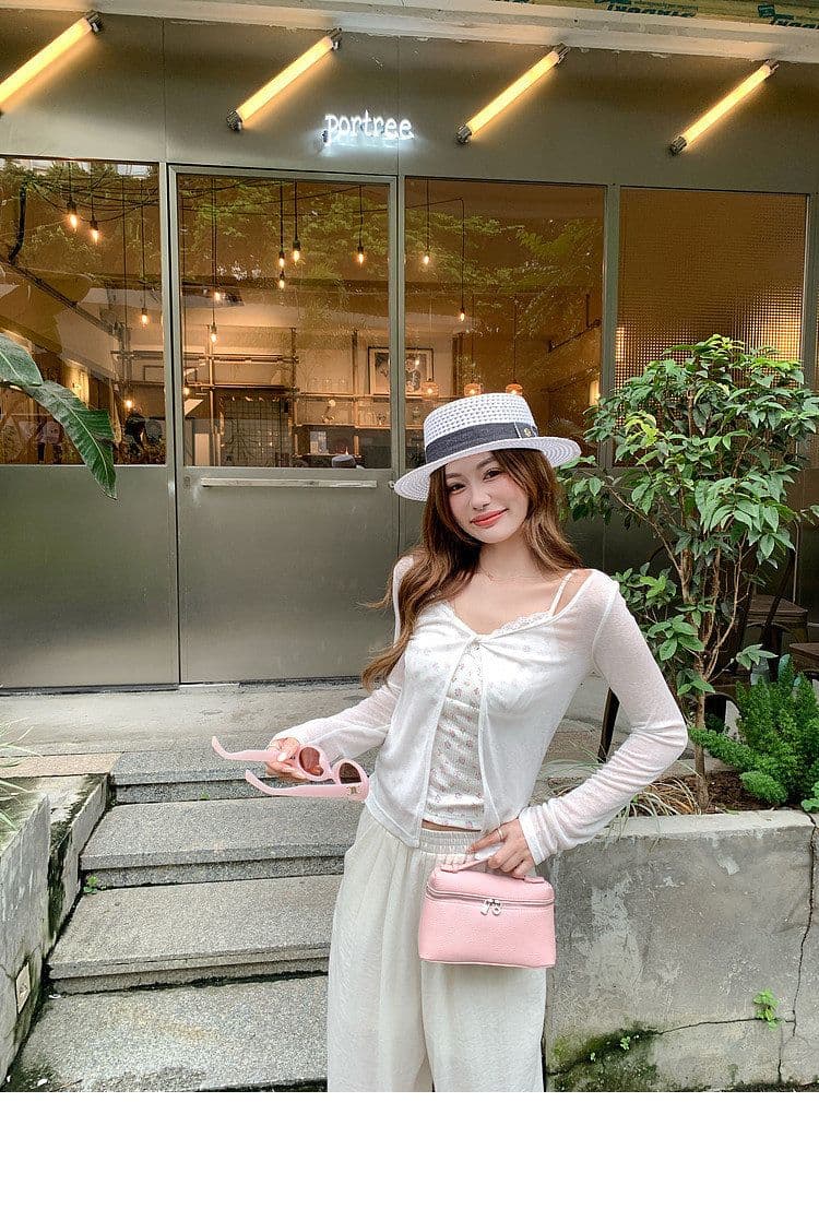 한 부서 화이트 오프숄더 긴팔 티셔츠 여성 여름 착용 가져 가라. 자외선 차단 블라우스 Tulle 맨위 꽃무늬 슬립 투피스 세트 상세 이미지 12