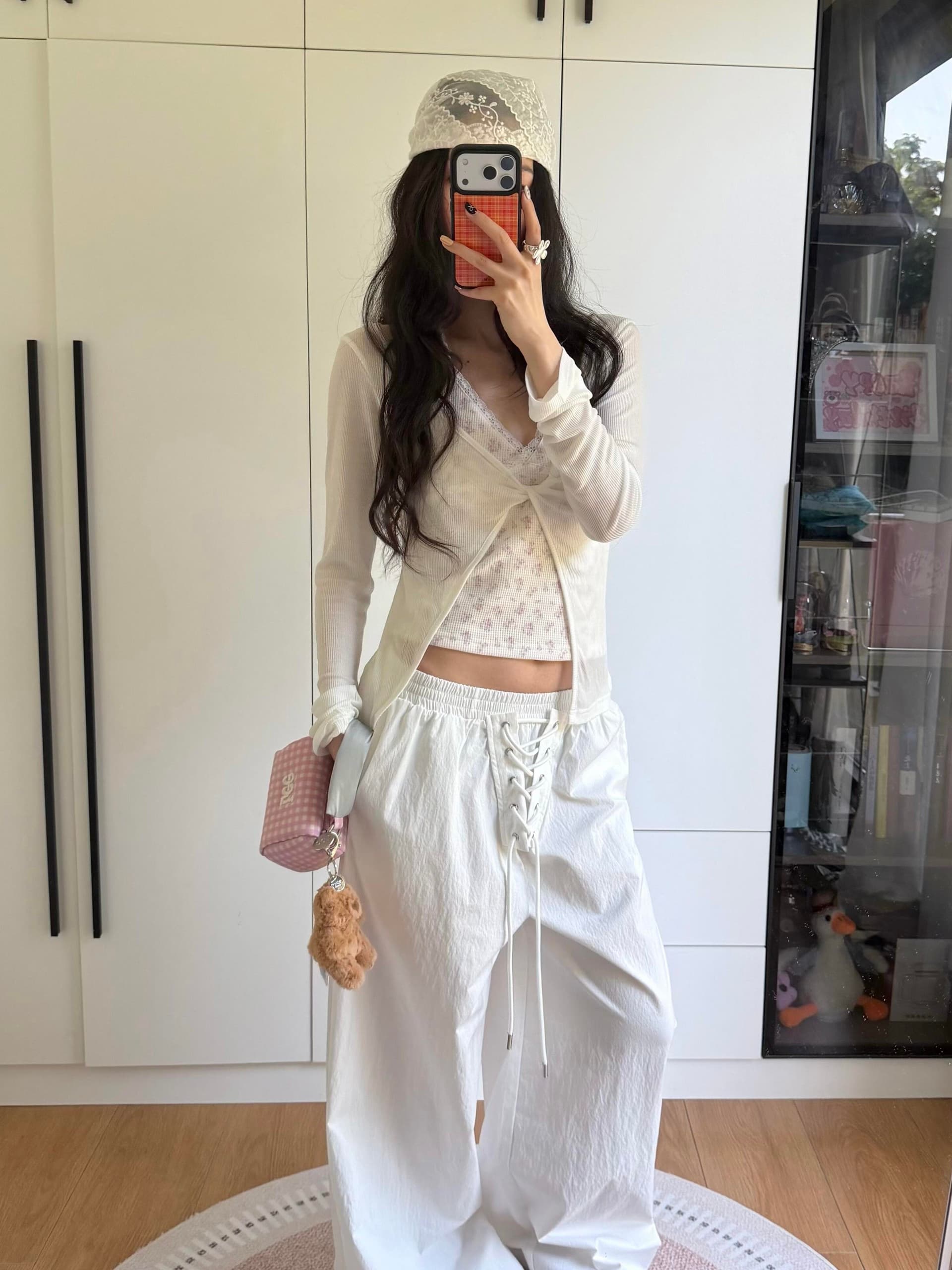 한 부서 순수한 욕망 세트 여성 여름 레이스 레이스 꽃무늬 행침 목 캐미솔 비틀림 자외선 차단 오픈 가디건 투피스 세트 이미지 2