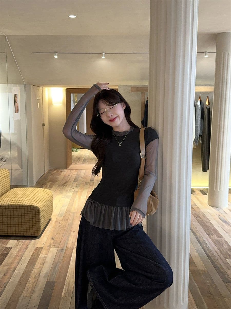 260 그램 사람들 면 디자인 센스 품격 페이크 레이어드 긴팔 티셔츠 여성 여름 가을 다용도 몸매 가꾸기 슬림해 보이는 기본 셔츠 맨위 상세 이미지 16