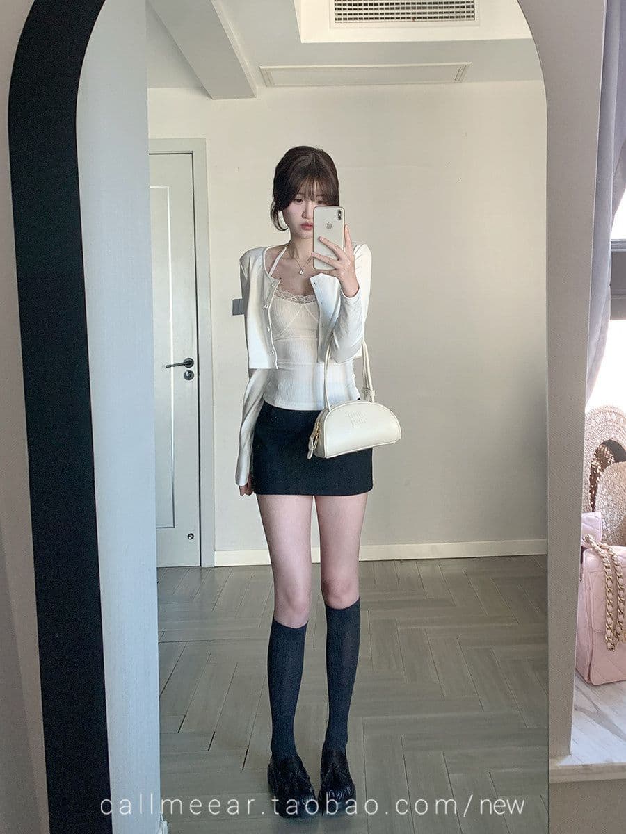 한 부서 부드러운 바람 레이스 조각 긴팔 티셔츠 여성 가을 단색 기본 셔츠 맨위 행침 목 투피스 조끼 상세 이미지 12