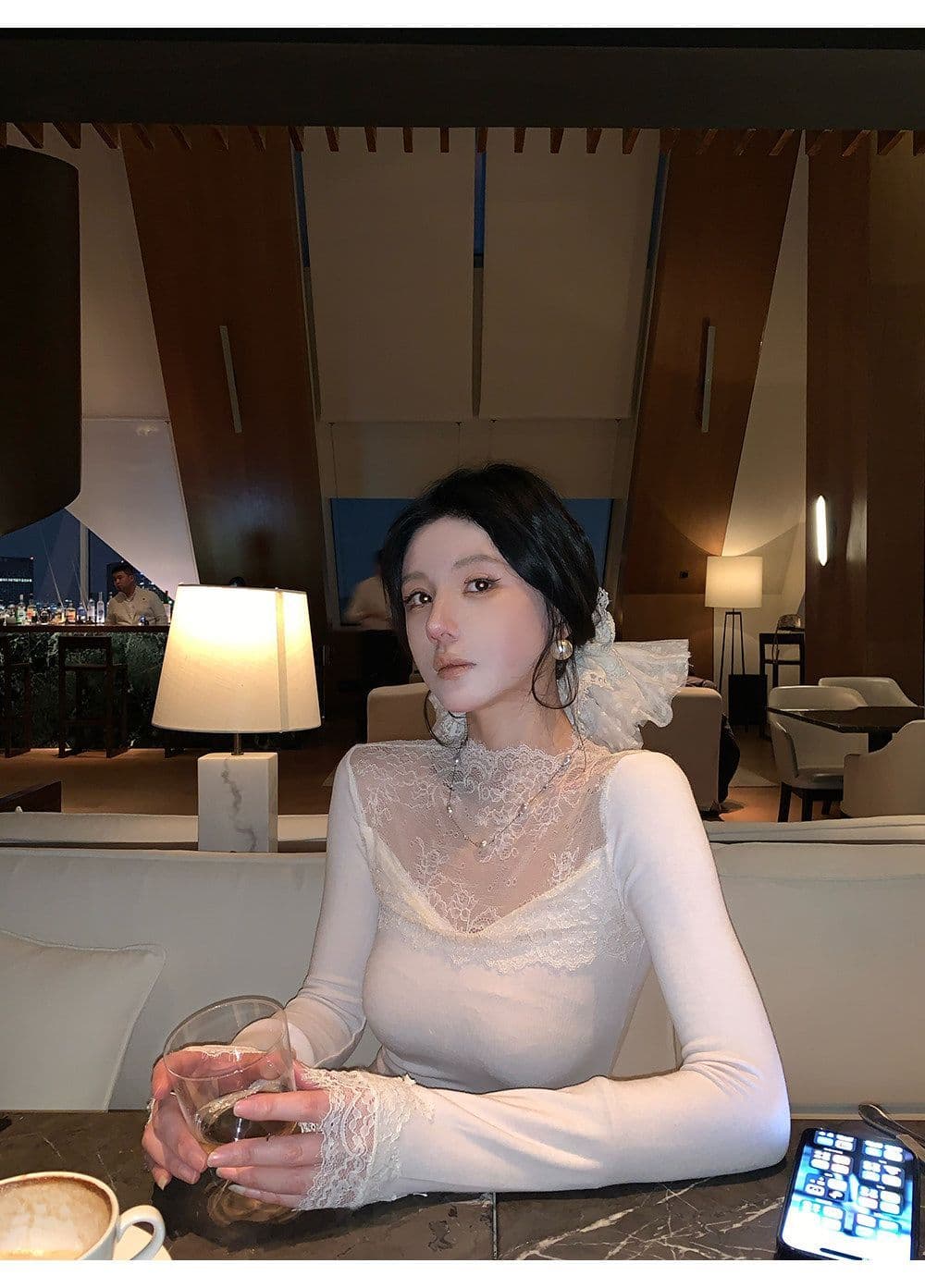 260 그램 사람들 면 레이스 자수 기본 셔츠 여성 가을 작은 대중 인사이드 가져 가라. 디자인 센스 핫걸 몸매 가꾸기 긴팔 맨위 상세 이미지 8