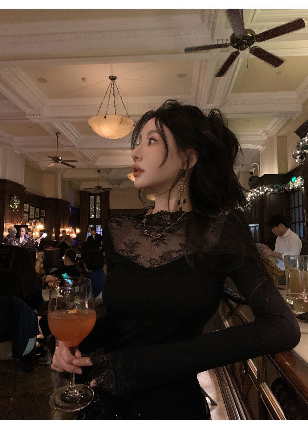 260 그램 사람들 면 레이스 자수 기본 셔츠 여성 가을 작은 대중 인사이드 가져 가라. 디자인 센스 핫걸 몸매 가꾸기 긴팔 맨위 상세 이미지 18
