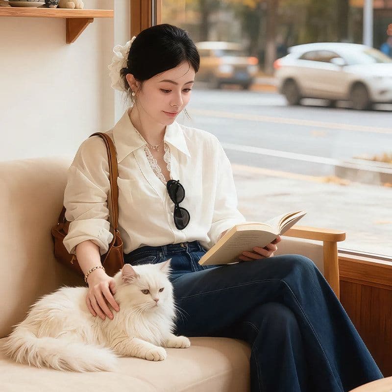 모방 주간 실크 레이스 레이스 한 부서 2026 몸매 가꾸기 슬림해 보이는 긴팔 셔츠 레이스 네클라인 측면 허리 핀치 Pleat 맨위 상세 이미지 4