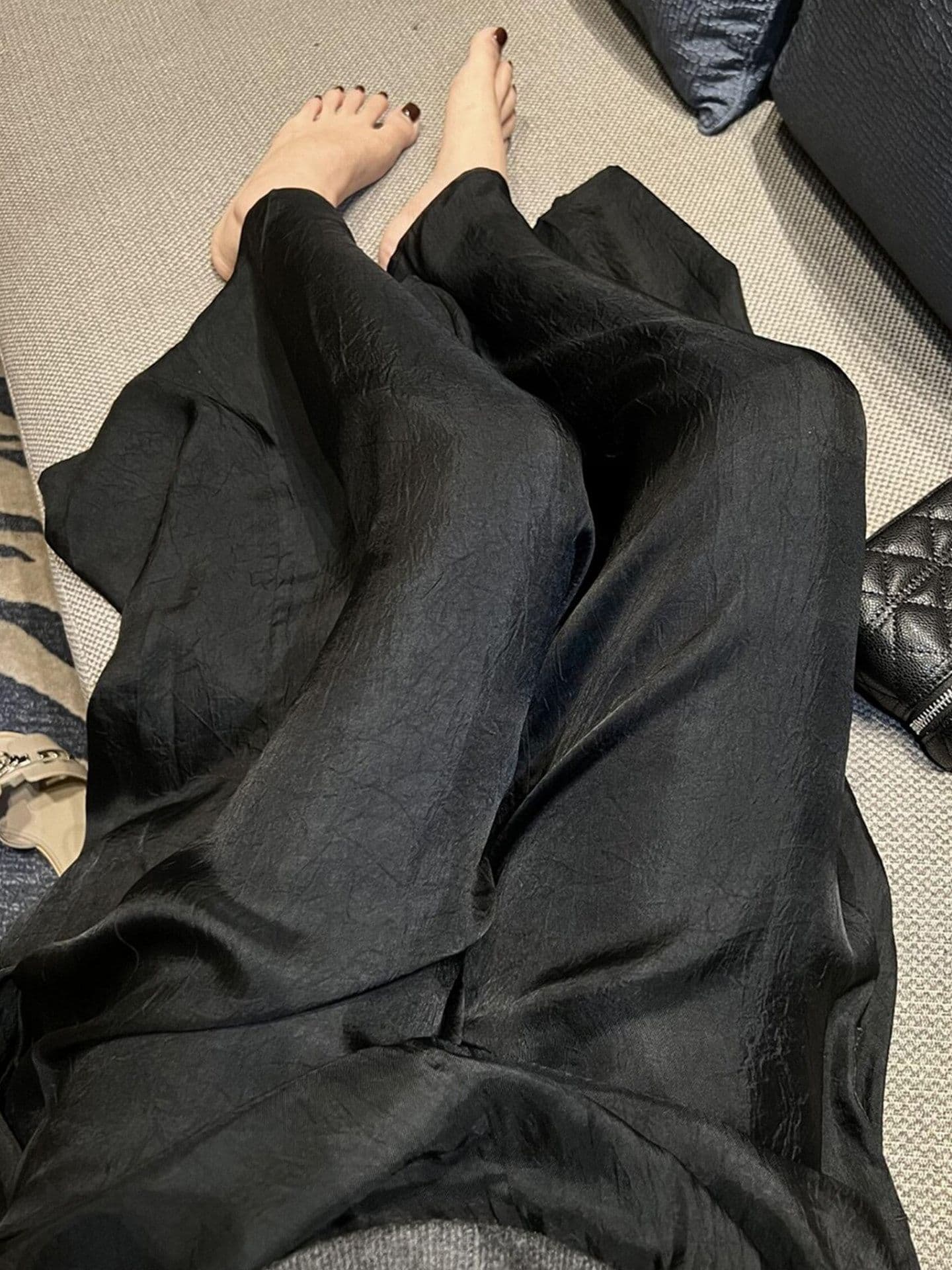 여름 얇고 가벼운 긴 바지 검정색 오래된 돈 바람 얼음 실크 넓은 다리 아세트산 바지 빅 사이즈 여름 자이언트 잘 생긴 ~ 중 얇은 바지 상세 이미지 12