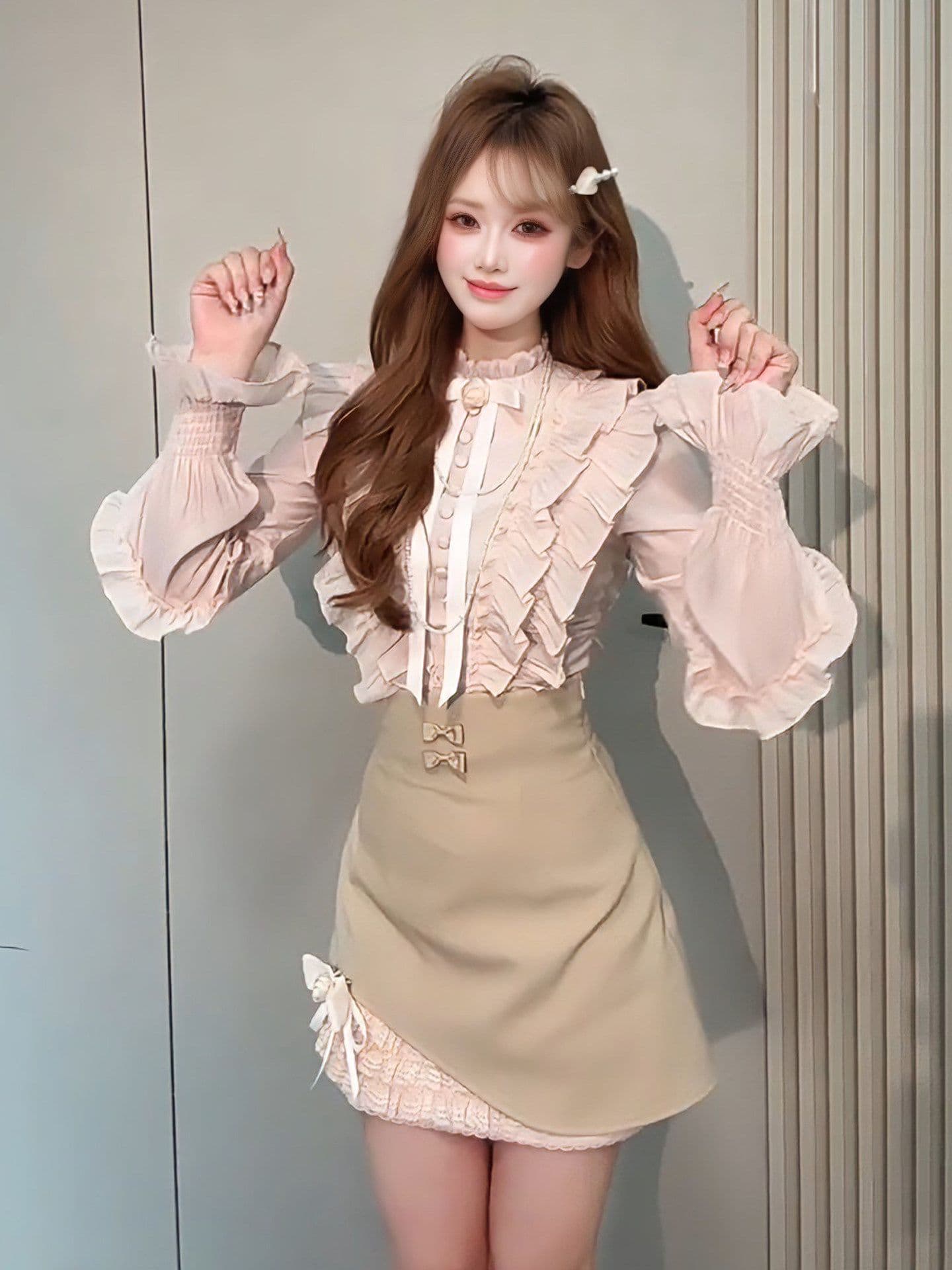 한 부서 부유 한 가족 천 골드 착용 가져 가라. 에이즈 환자 여성 세트 봄 가을 프랑스식 품격 고급 센스 셔츠 반신 스커트 투피스 세트 상세 이미지 6