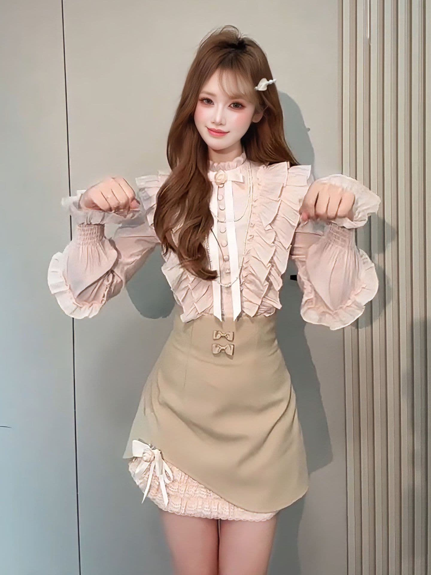 한 부서 부유 한 가족 천 골드 착용 가져 가라. 에이즈 환자 여성 세트 봄 가을 프랑스식 품격 고급 센스 셔츠 반신 스커트 투피스 세트 상세 이미지 7