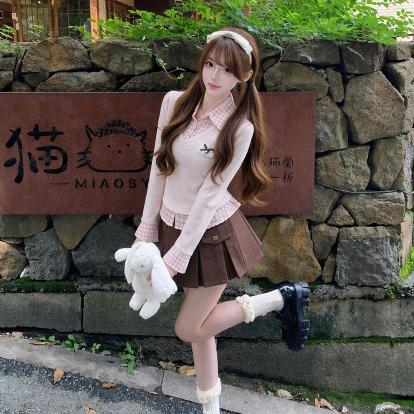 순수한 욕망 달콤한 핫걸 세트 학원 스타일 허리 수축 페이크 레이어드 셔츠 맨위 플리츠 반 스커트 소녀 센스 투피스 세트 상세 이미지 3