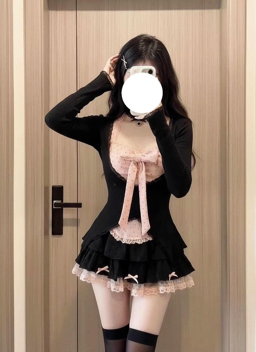 순수한 욕망 허리 지 가을 몸매 가꾸기 슬림해 보이는 순수한 욕망 바람 달콤한 매운맛 행침 목 슬립 오픈 가디건 맨위 반신 치마 세트 여성 상세 이미지 3