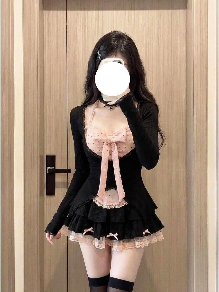 순수한 욕망 허리 지 가을 몸매 가꾸기 슬림해 보이는 순수한 욕망 바람 달콤한 매운맛 행침 목 슬립 오픈 가디건 맨위 반신 치마 세트 여성 상세 이미지 6