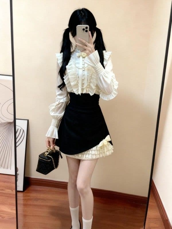 한 부서 부유 한 가족 천 골드 착용 가져 가라. 에이즈 환자 여성 세트 봄 여름 프랑스식 품격 고급 센스 셔츠 반신 스커트 투피스 세트 이미지 2