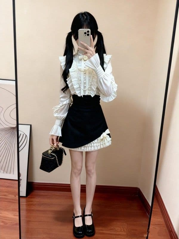 한 부서 부유 한 가족 천 골드 착용 가져 가라. 에이즈 환자 여성 세트 봄 여름 프랑스식 품격 고급 센스 셔츠 반신 스커트 투피스 세트 이미지 3