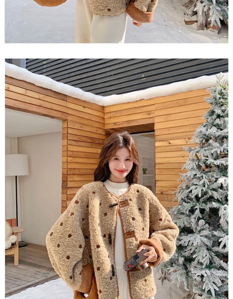양면 착용 스웨이드 원단 양털 재킷 여성 겨울 쇼트 스타일 패션 외국 가스 피모 하나 도트 무늬 플리스 두꺼움 맨위 상세 이미지 4