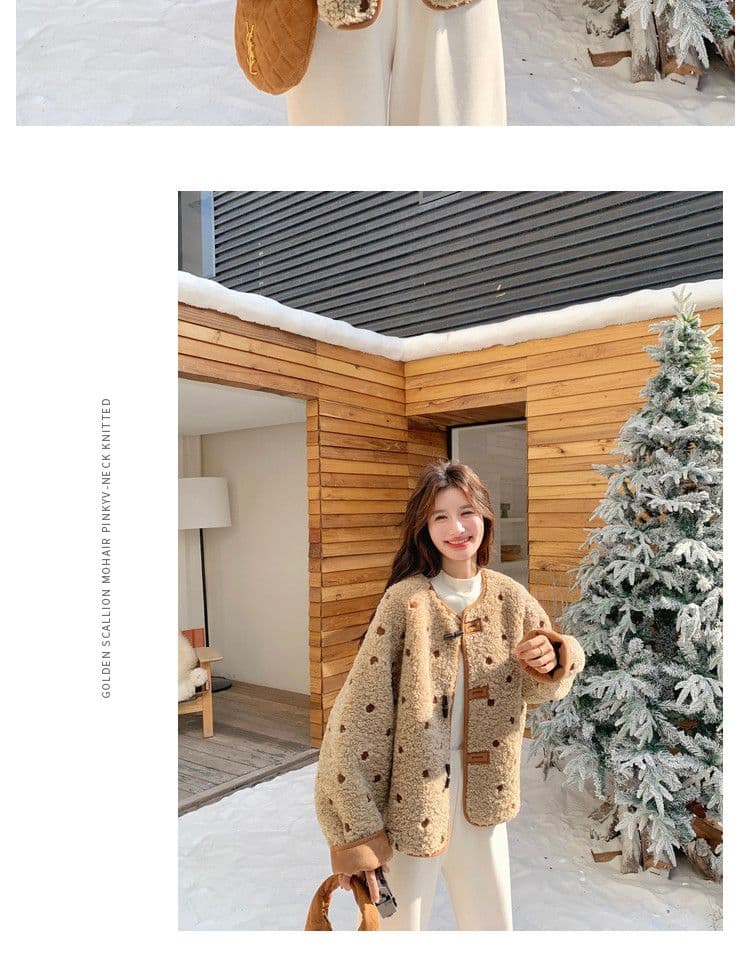 양면 착용 스웨이드 원단 양털 재킷 여성 겨울 쇼트 스타일 패션 외국 가스 피모 하나 도트 무늬 플리스 두꺼움 맨위 상세 이미지 5