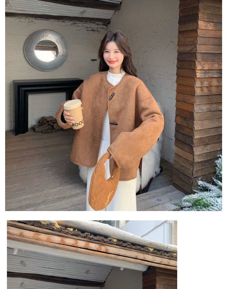 양면 착용 스웨이드 원단 양털 재킷 여성 겨울 쇼트 스타일 패션 외국 가스 피모 하나 도트 무늬 플리스 두꺼움 맨위 상세 이미지 18