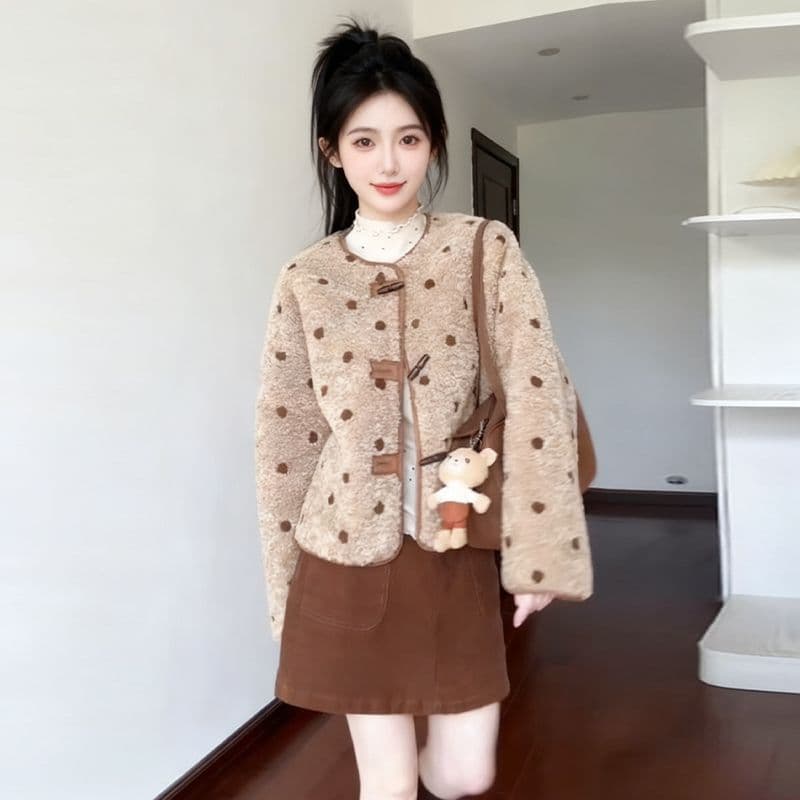 한 부서 양털 플리스 복합 스웨이드 여성 코트 수건 자수 법 하나 자이언트 잘 생긴 ~ 중 양털 피모 하나 맨위 이미지 3