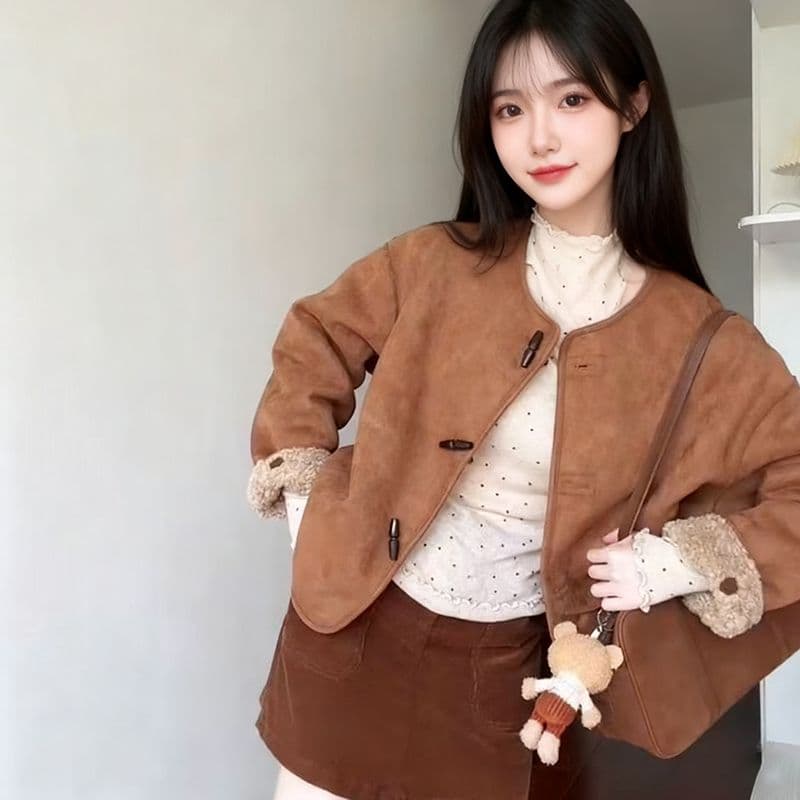 한 부서 양털 플리스 복합 스웨이드 여성 코트 수건 자수 법 하나 자이언트 잘 생긴 ~ 중 양털 피모 하나 맨위 이미지 2
