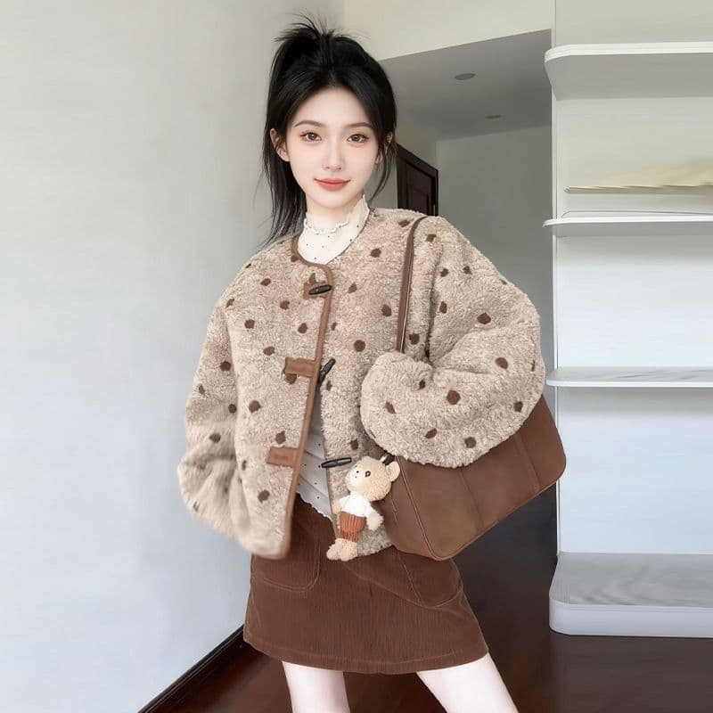 한 부서 양털 플리스 복합 스웨이드 여성 코트 수건 자수 법 하나 자이언트 잘 생긴 ~ 중 양털 피모 하나 맨위 이미지 4