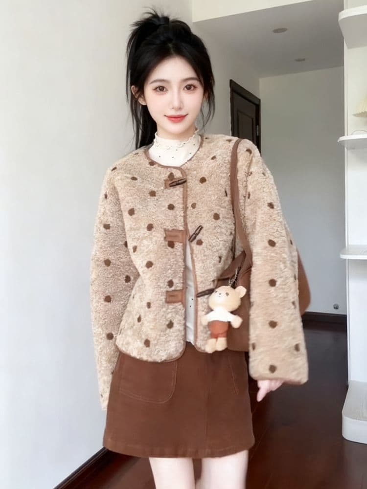 한 부서 양털 플리스 복합 스웨이드 여성 코트 수건 자수 법 하나 자이언트 잘 생긴 ~ 중 양털 피모 하나 맨위 상세 이미지 2
