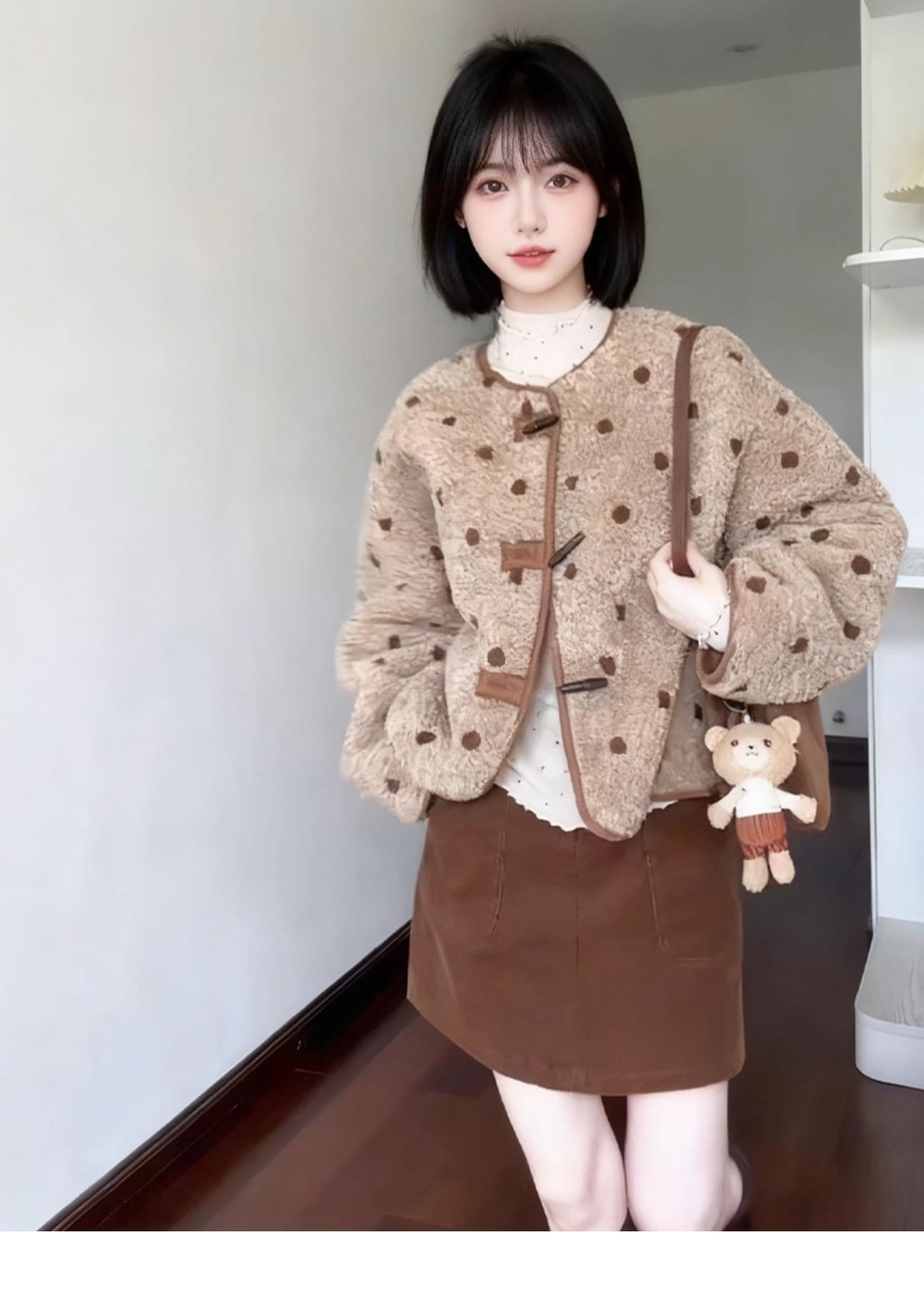한 부서 양털 플리스 복합 스웨이드 여성 코트 수건 자수 법 하나 자이언트 잘 생긴 ~ 중 양털 피모 하나 맨위 상세 이미지 3